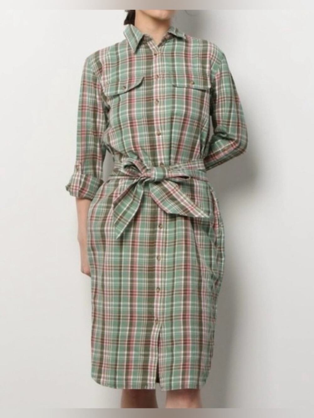 Lauren Ralph Lauren Flannel Plaid Shirtdress Belted Cotton Green Pink Size 4